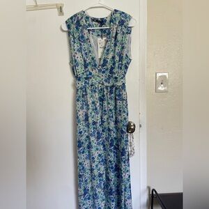 NWT Zara Blue Green Sleeveless V-Neck Maxi Sundress